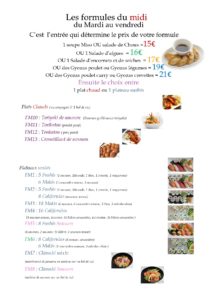 menu du midi 2022 sans café